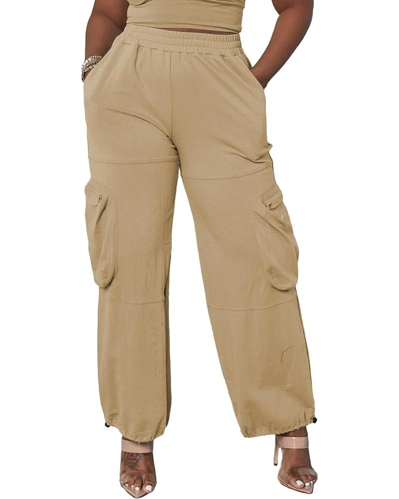 Women's Casual Cargo Pants Baggy Elastic Waist Lightweight Sweatpants Dressy Multiple Pockets Trousers Khaki $16.32 Pants