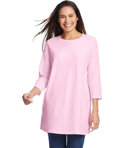 Women's Plus Size Perfect Three-Quarter Sleeve Crewneck Tunic - 22/24, Black Pink $12.72 Tops