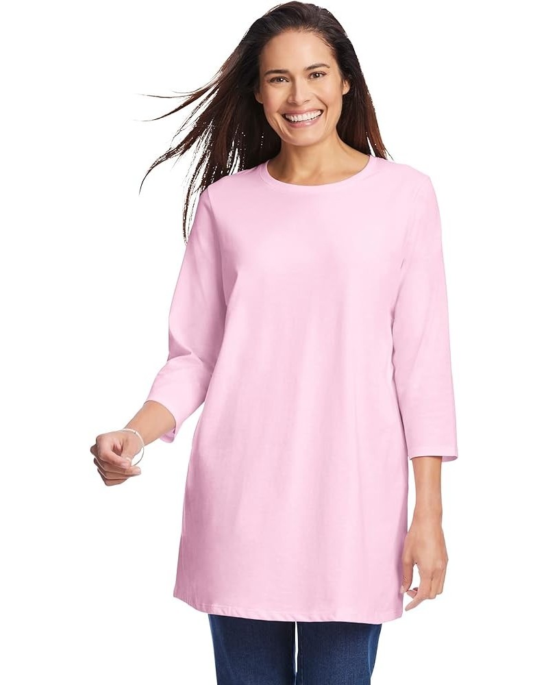 Women's Plus Size Perfect Three-Quarter Sleeve Crewneck Tunic - 22/24, Black Pink $12.72 Tops