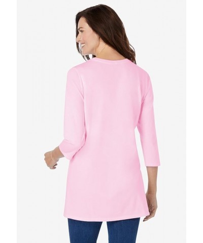 Women's Plus Size Perfect Three-Quarter Sleeve Crewneck Tunic - 22/24, Black Pink $12.72 Tops