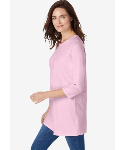 Women's Plus Size Perfect Three-Quarter Sleeve Crewneck Tunic - 22/24, Black Pink $12.72 Tops