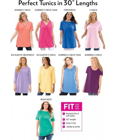 Women's Plus Size Perfect Three-Quarter Sleeve Crewneck Tunic - 22/24, Black Pink $12.72 Tops