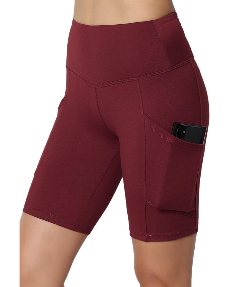 S~3X Brushed Microfiber Tummy Control Side Pocket Biker Short Leggings Dark Burgundy $11.69 Activewear