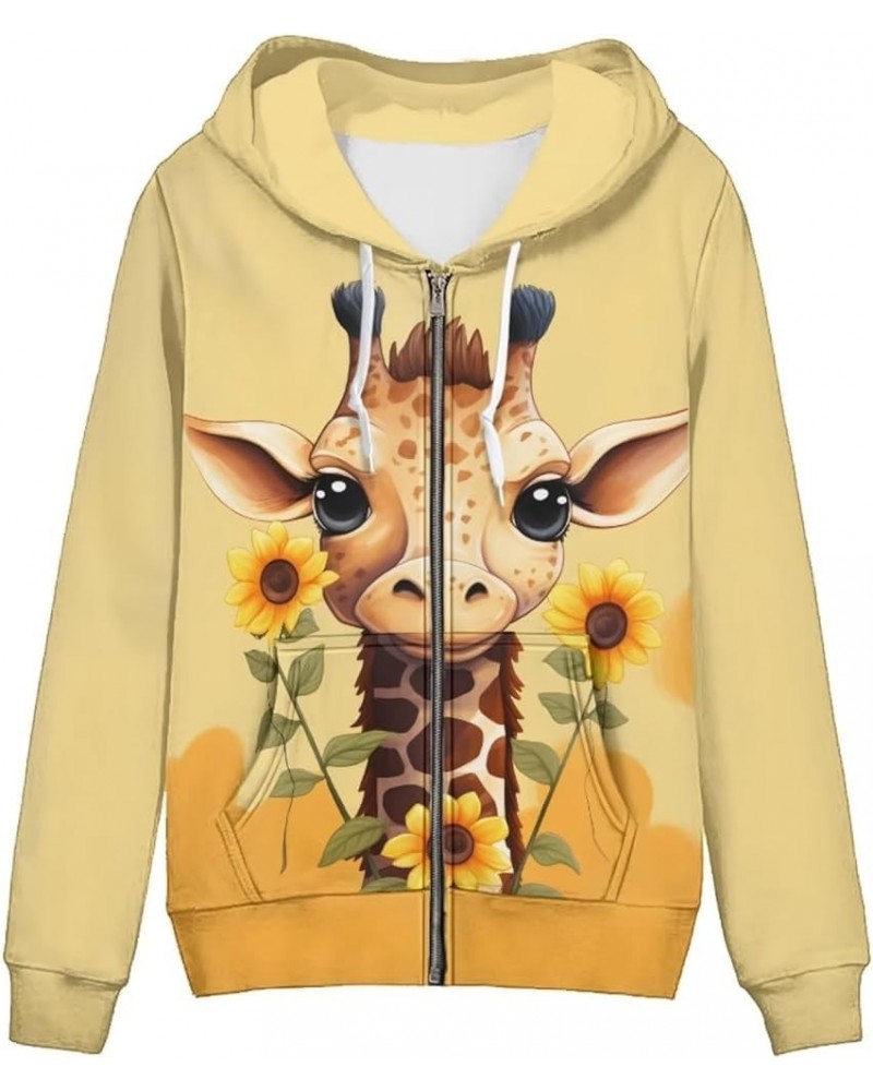 Trendy Zip Up Jackets for Women XS-5XL Fashion Hoodies and Sweatshirts Sunflower Giraffe Yellow $23.00 Hoodies & Sweatshirts