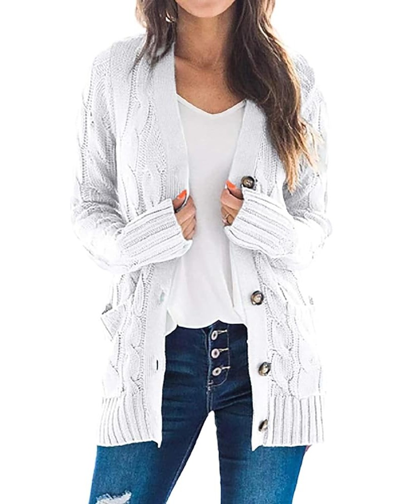 Women's Plus Size Open Front Cardigan Cable Knit Sweater Fashion Button Down Knitted Chunky Outwear Fall White $15.00 Sweaters