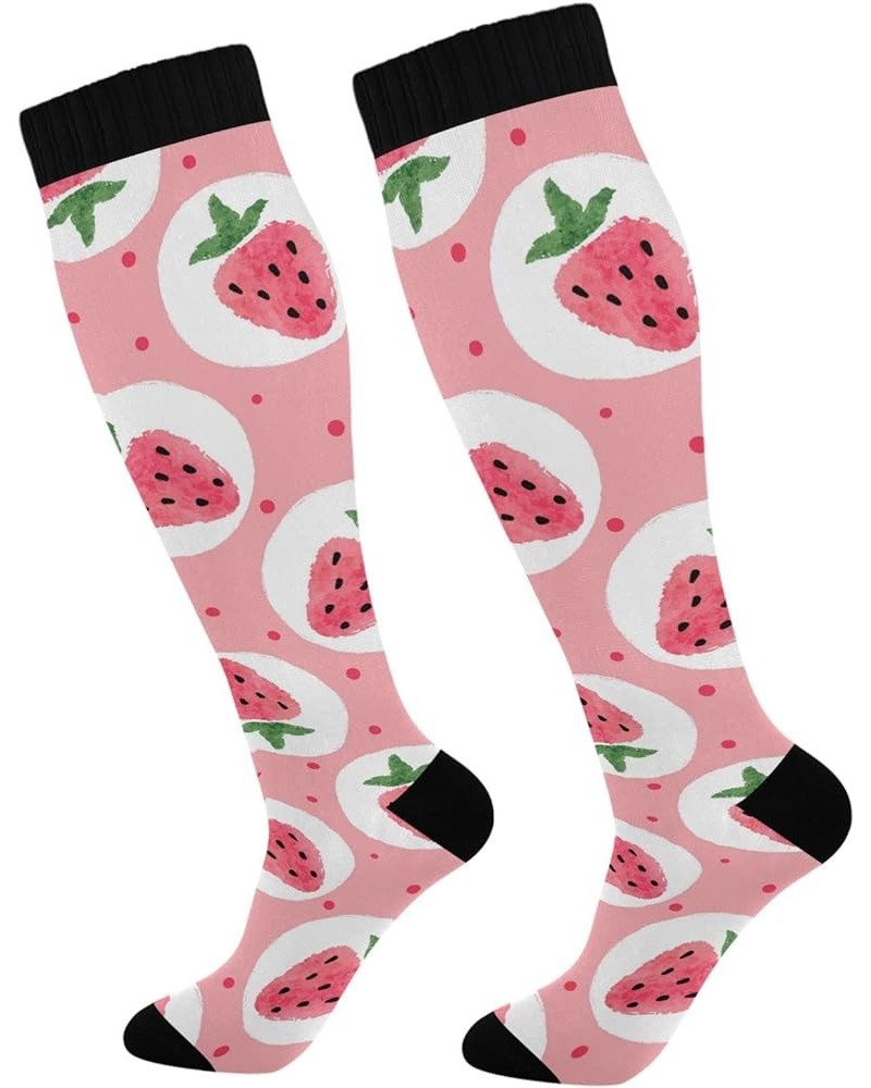 Cute Panda Compression Socks for Women and Men Circulation Love Hearts Long Socks for Athletic Running 1 2 Strawberry $10.02 ...