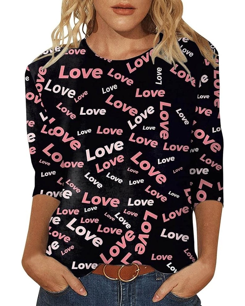 Valentine Day Shirt for Women 3/4 Sleeve Cute Love Hearts Graphic Tees Casual Fashion Tops Blouse 006-black $9.89 Activewear