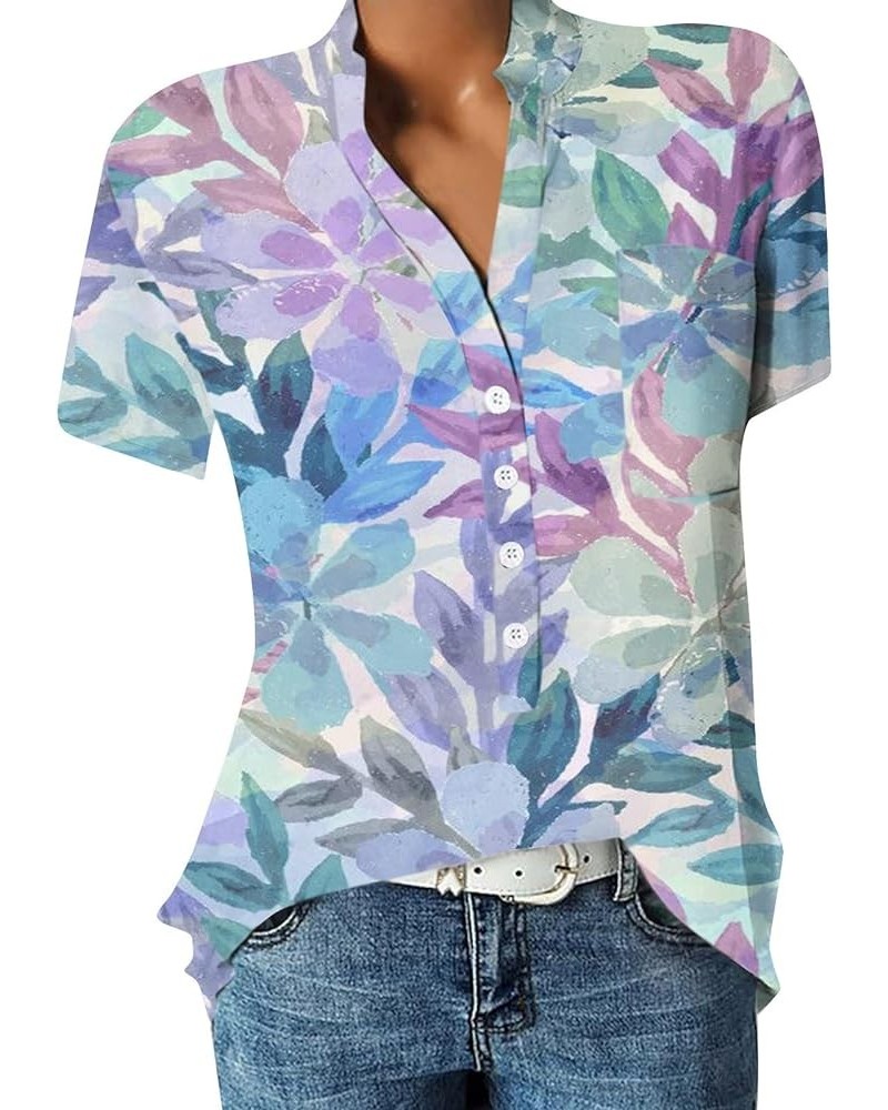 Womens Blouses Women's Short Sleeve Button Up Shirt Tops Summer Floral Women's Business Casual Shirts 01-green $5.76 Shirts