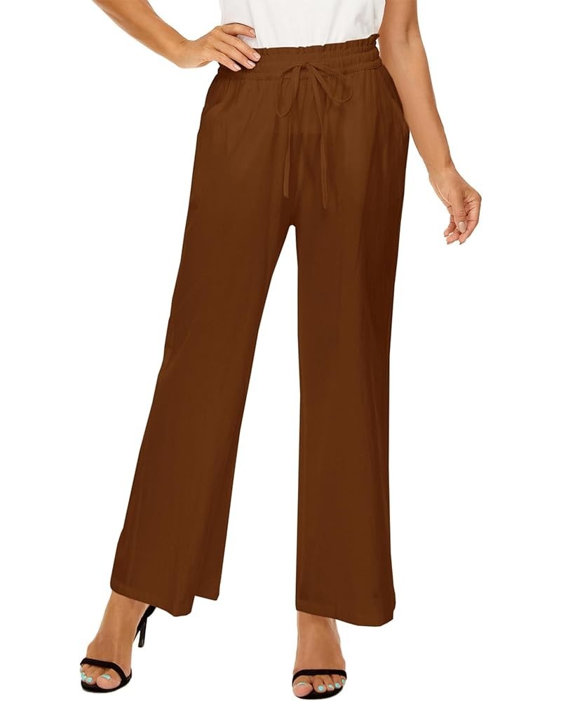 Womens Linen Pants Casual Loose Wide Leg High Waisted Drawstring Palazzo Pants Trousers with Pockets Caramel $25.19 Pants