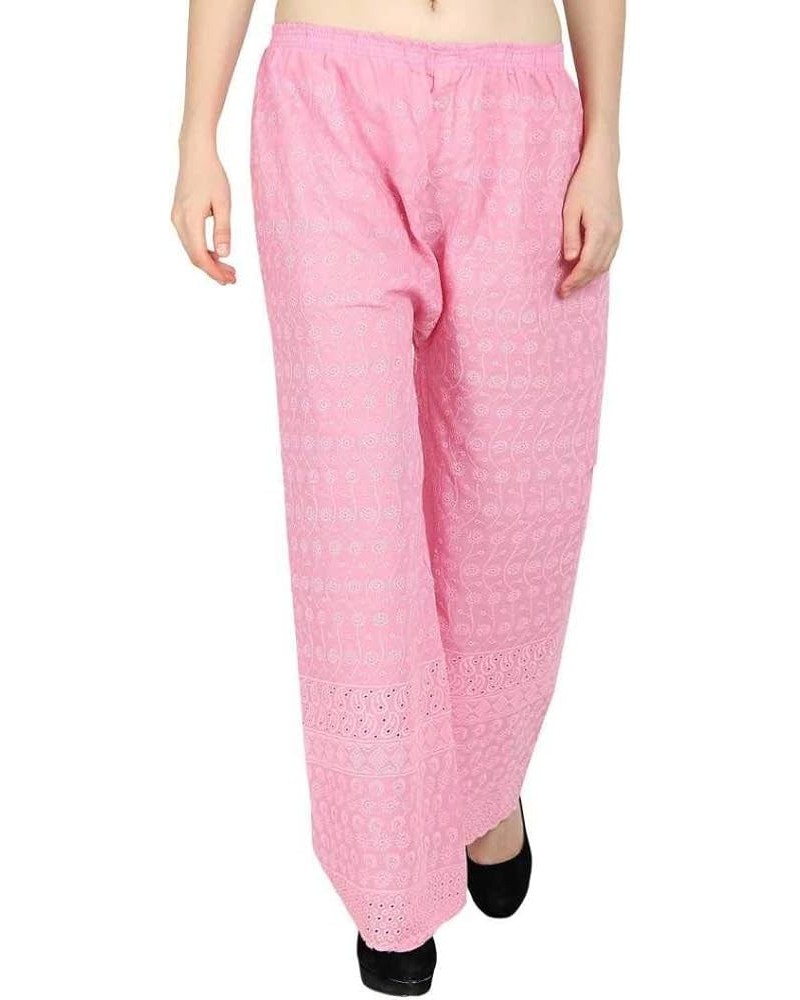 Women Chicken Full Embroidery Cotton Palazzo/Chikan Lucknow Art Work Plazo Baby Pink $27.83 Pants