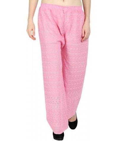 Women Chicken Full Embroidery Cotton Palazzo/Chikan Lucknow Art Work Plazo Baby Pink $27.83 Pants