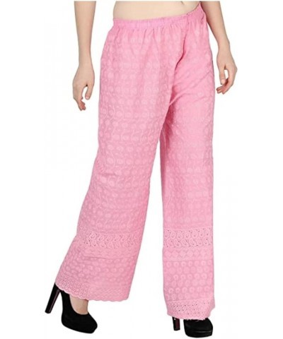 Women Chicken Full Embroidery Cotton Palazzo/Chikan Lucknow Art Work Plazo Baby Pink $27.83 Pants