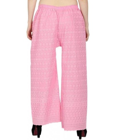 Women Chicken Full Embroidery Cotton Palazzo/Chikan Lucknow Art Work Plazo Baby Pink $27.83 Pants