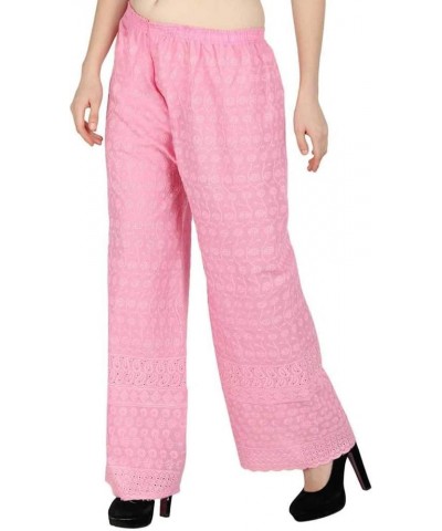 Women Chicken Full Embroidery Cotton Palazzo/Chikan Lucknow Art Work Plazo Baby Pink $27.83 Pants