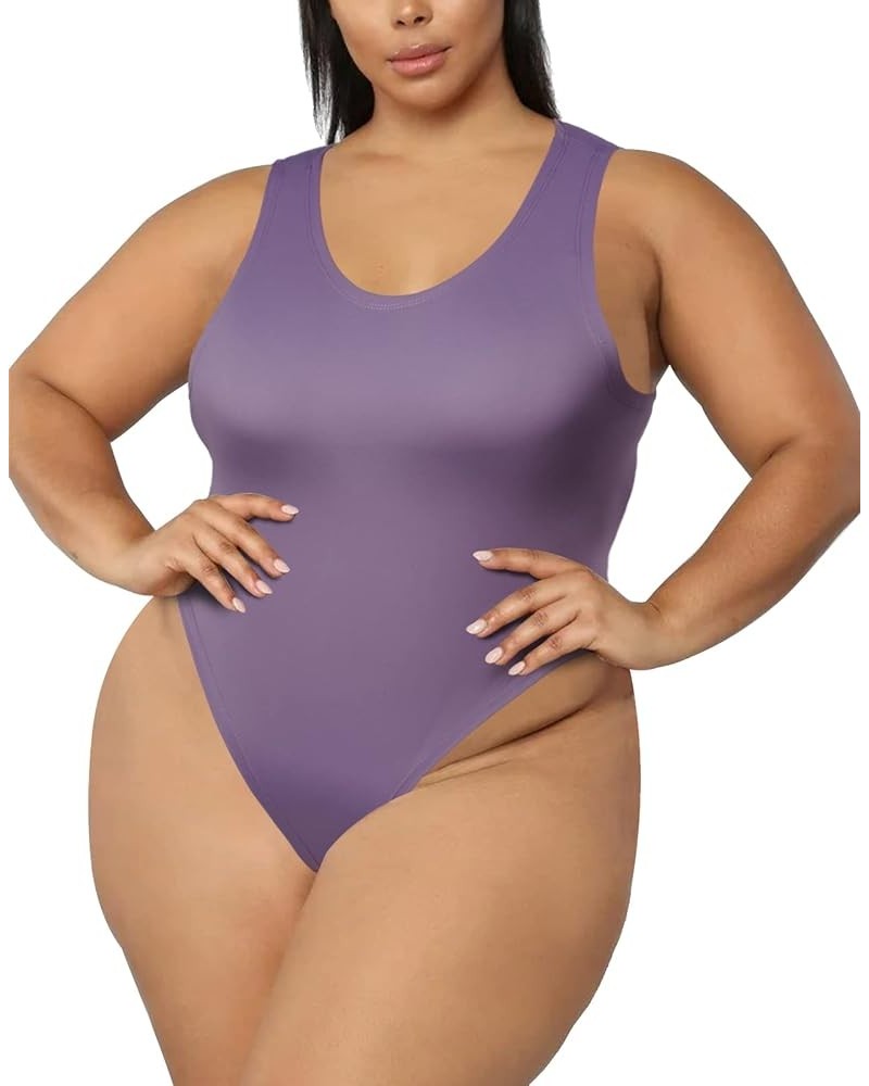 Plus Size Bodysuit for Women, Crew Neck Sleeveless Slick Body Suits Tank Tops Seamless Bodysuits Lavender $7.79 Lingerie