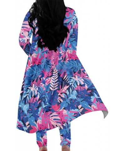 Womens Hawaiian Tropical Printed 2 Piece Outfit Open Front Coat and Pencil Pant Suits Set Leaf Rose Purple $18.33 Suits