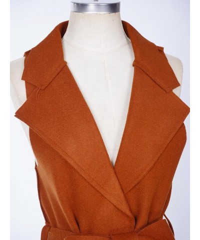 Women's Sleeveless Wool Blend Vest Long Cardigan Notched Lapel Open Front Belted Waistcoat Jacket Blazer Brown $17.06 Vests