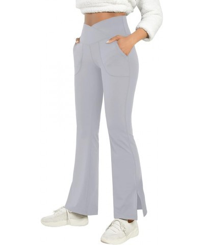 Women's Bootcut Yoga Pants V Crossover High Waisted Split Hem Flare Leggings with Pocket 01-light Grey $13.91 Leggings