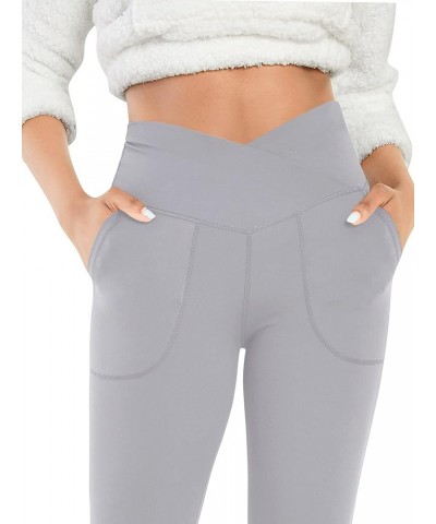 Women's Bootcut Yoga Pants V Crossover High Waisted Split Hem Flare Leggings with Pocket 01-light Grey $13.91 Leggings