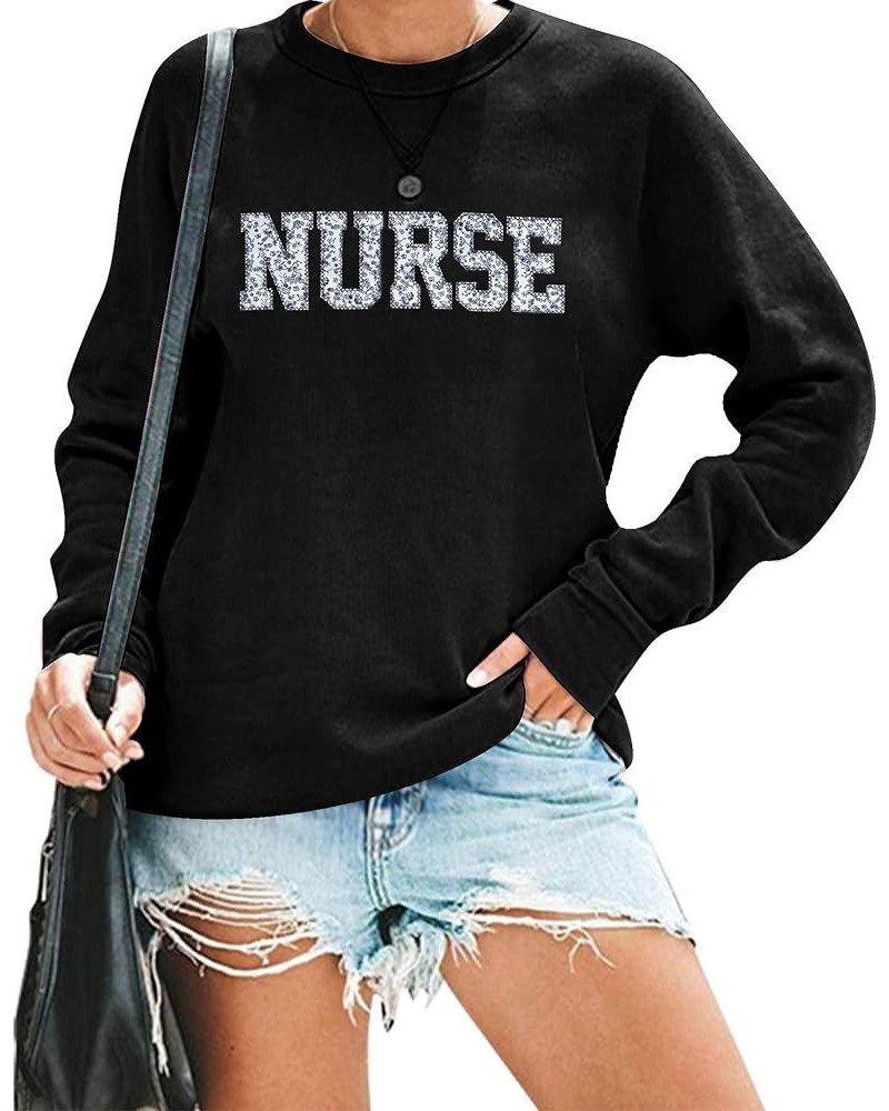 Nurse Floral Sweatshirt Women Embroidered Nurse Long Sleeve Shirt Nursing School Graduation Pullover Top Light Black $14.28 T...