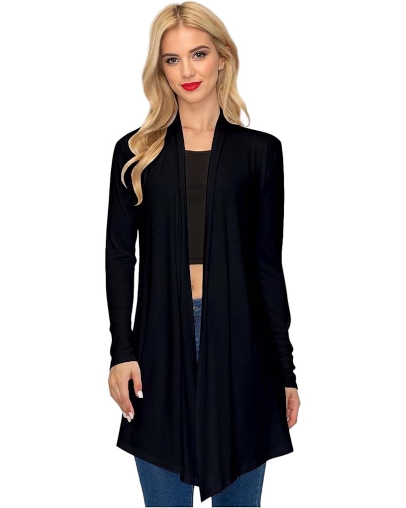 Women's Draped Open Front Casual Long Sleeve Lightweight Office Work Cardigan Sweater Black_2310 $15.61 Sweaters