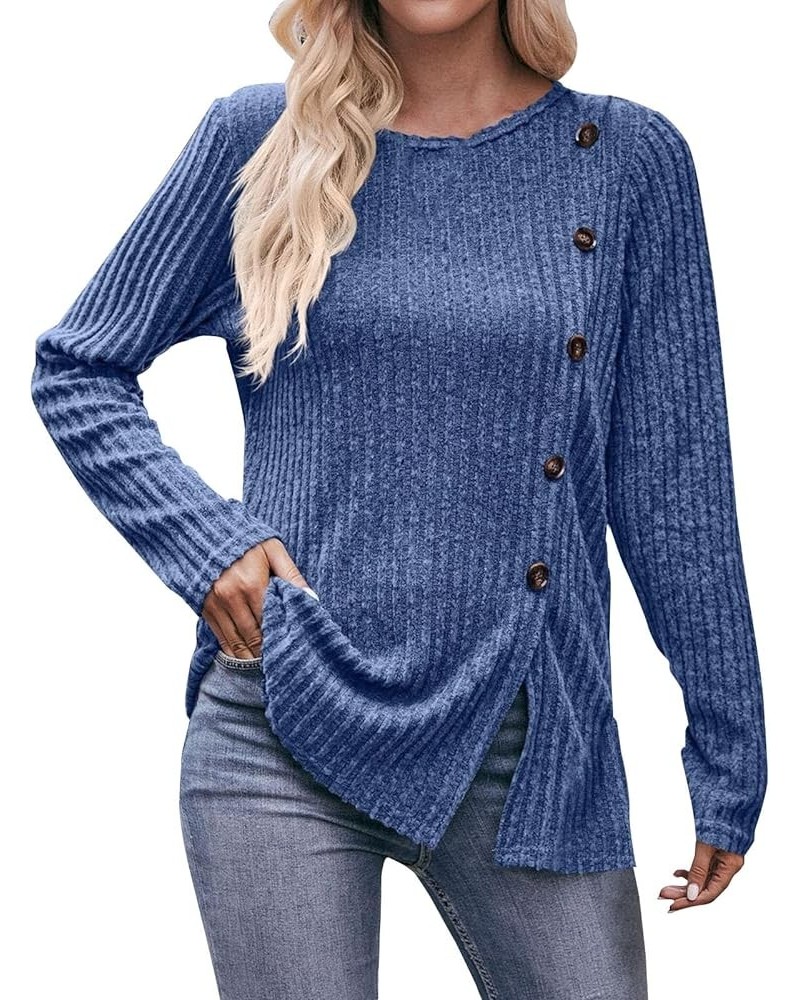 Sweaters for Women Long Sleeve 1/4 Zip Pullover Polo V Neck Dressy Casual Tops Solid Color Casual Blouses Tunics C D-blue $4....