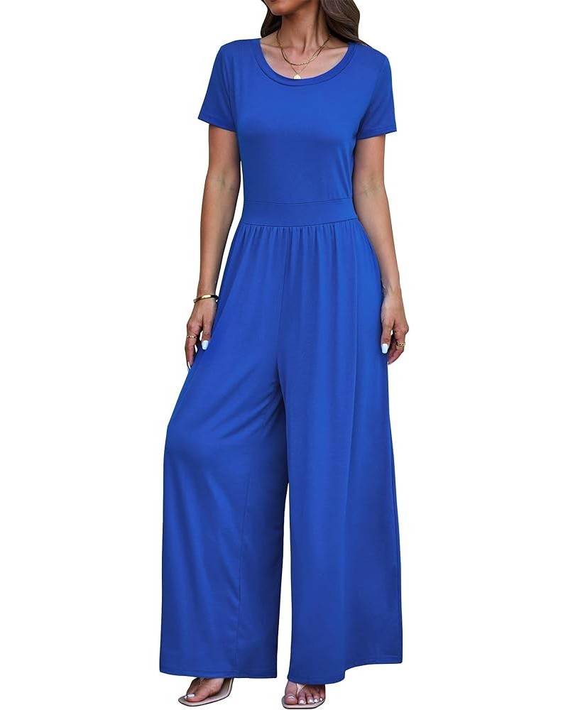 Jumpsuits for Women Causal Wide Leg Overall Jumpsuit Baggy Loose Short Sleeves Onesie Jumpers Comfy Stretchy Royal Blue $15.8...