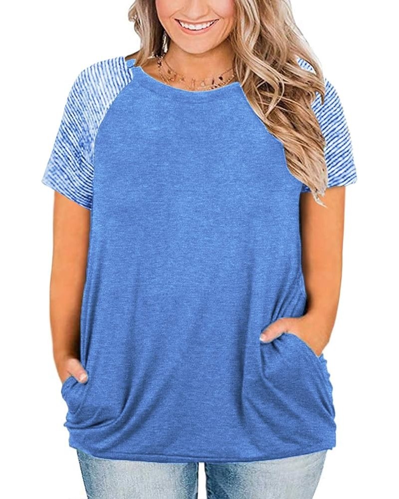 Womens Plus Size Tops Short Sleeve Summer T Shirts Casual Tunics XL-4XL 15_blue $12.00 Shirts