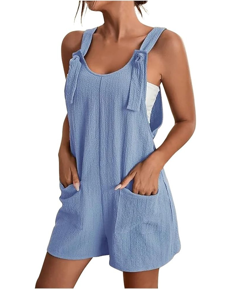 Rompers for Women Casual Cotton Linen Overall Shorts Summer Sleeveless Wide Leg Short Overalls Jumpsuits with Pockets D Light...