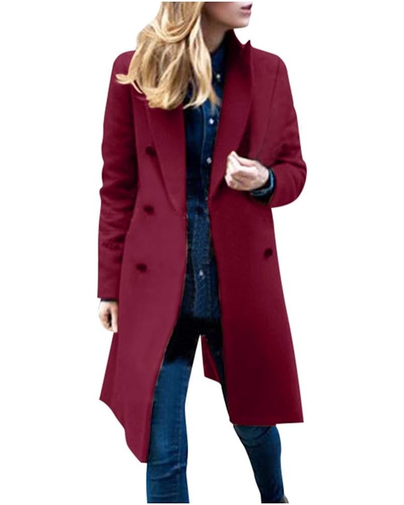 Womens Business Casual Blazers Winter Wool Blend Trench Coat Long Sleeve Notch Lapel Single Breasted Blazer Jackets J,wine $1...