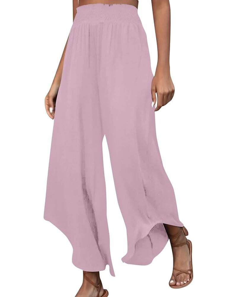 Wide Leg Pants for Women,2023 Casual Chiffon High Waist Elastic Palazzo Pants Drawstring Pleated Office Trouser J-pink $9.07 ...