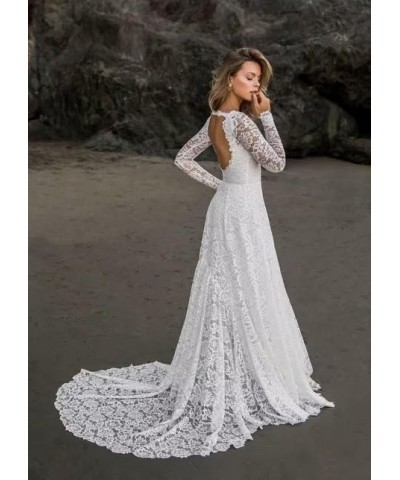 Women's Beach Wedding Dresses for Bride 2024 Long Lace Wedding Bridal Gowns YZTSWD057 I-ivory $57.35 Dresses