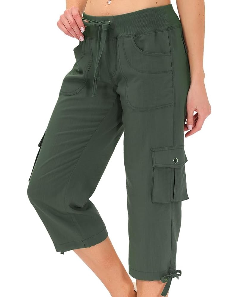 Womens Capris with Pockets Loose Fit Casual Capri Pants Dressy Lightweight Ladies Baggy Cargo Pants for Hiking Army Green $24...