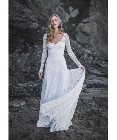 Women's Beach Wedding Dresses for Bride 2024 Long Lace Wedding Bridal Gowns YZTSWD057 I-ivory $57.35 Dresses