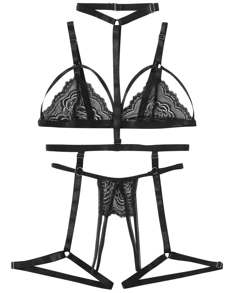 Sexy Lingerie for Women Lingerie Set with Garter Belts Lace Bralette and Panty Set Strappy Sheer 3 Piece Lingerie Set Z240109...