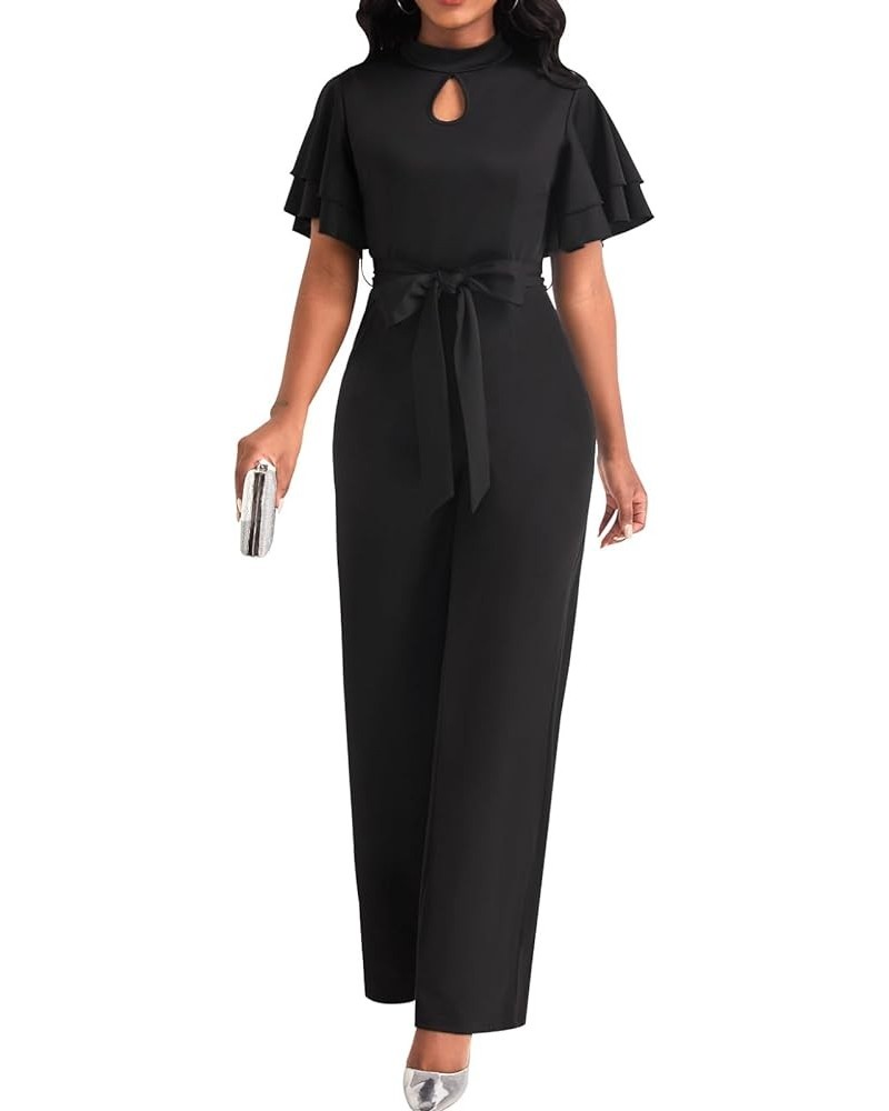 Women's Sexy V Neck Jumpsuits Elegant Long Sleeve Button Down Straight Long Pants Business Romper With Pockets Belt Black 568...