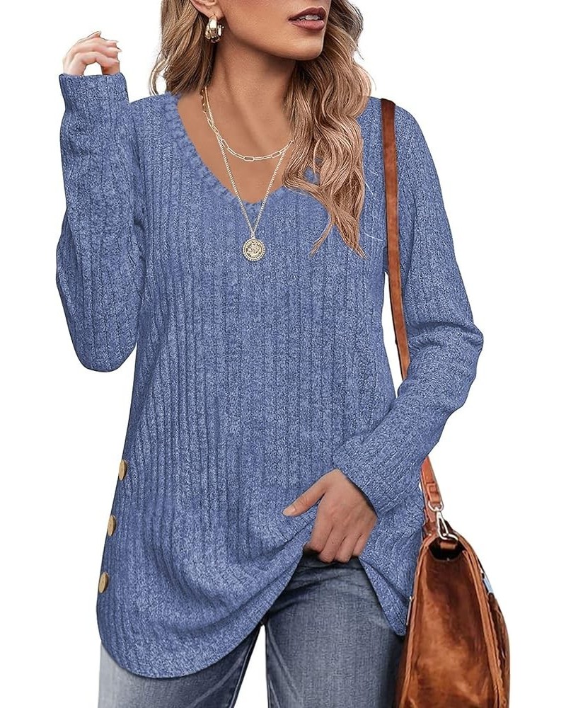 Womens Tops Fall Clothes Long Sleeve Shirts Casual Cozy Sweaters Ladies Fashion Tunics Blue $12.99 Tops