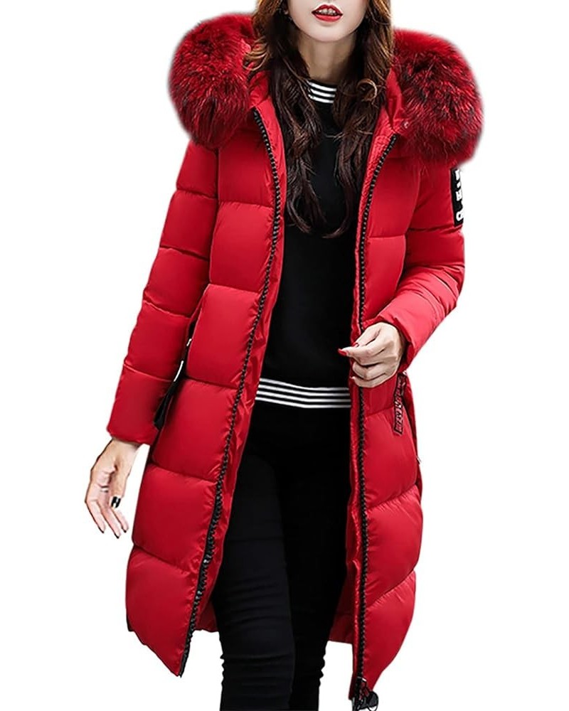 Winter Coats for Women Down Jacket Full Zip Quilted Hooded Long Puffer Coat Warm Slim Parkas Outerwear with Fur Hood Red $27....