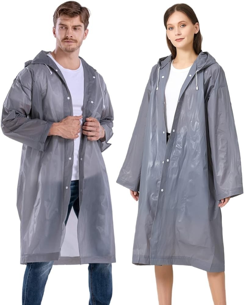 Raincoat Rain Poncho for Adult Women Men - 2-5 Pack Reusable Waterproof Rain Coat Jacket Gray 2pcs $7.50 Coats