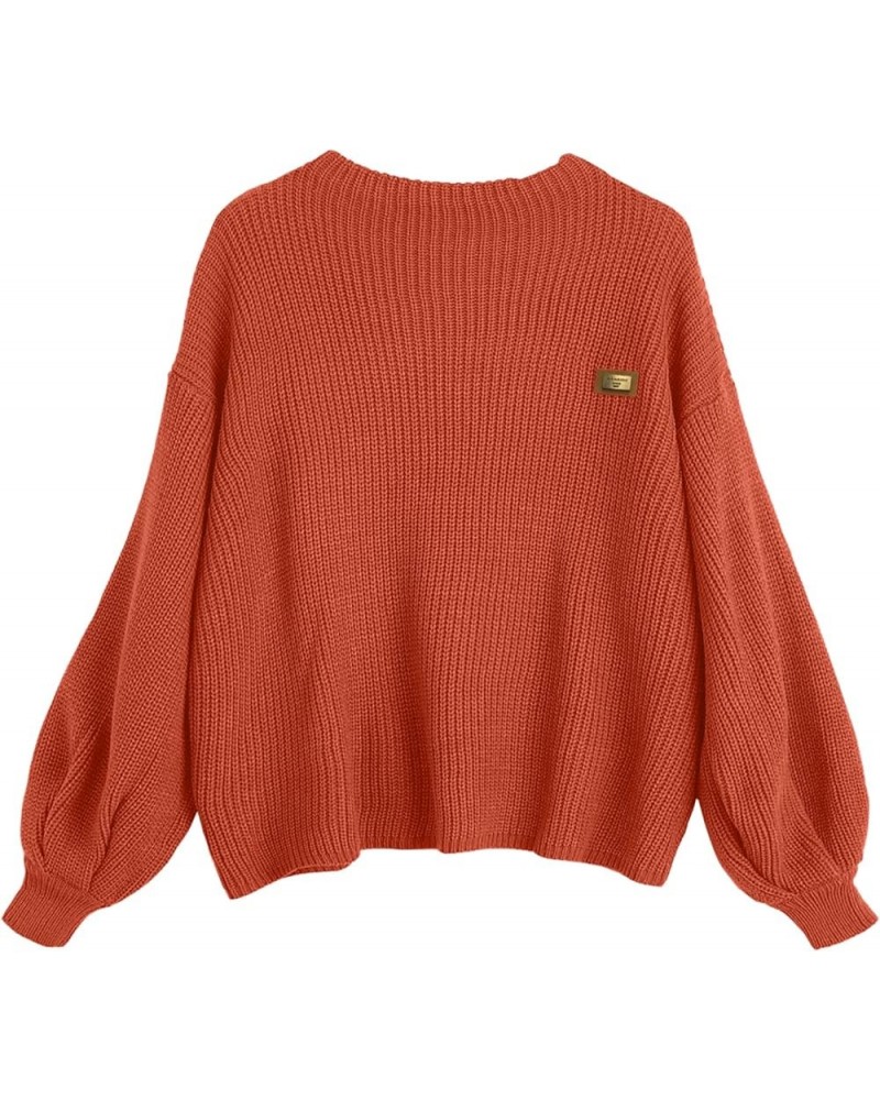 Women Winter Sweater Crewneck Long Lantern Sleeves Oversized Knit Sweater Badge Pullover Ribbed Sweater Jumper Red-a $10.59 S...