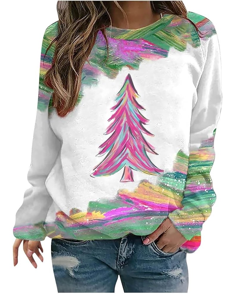 Funny Christmas Shirts for Women 2023 Christmas Tree Pullover Tunic Tops Color Block Long Sleeve Crewneck Sweatshirts Z3,gree...