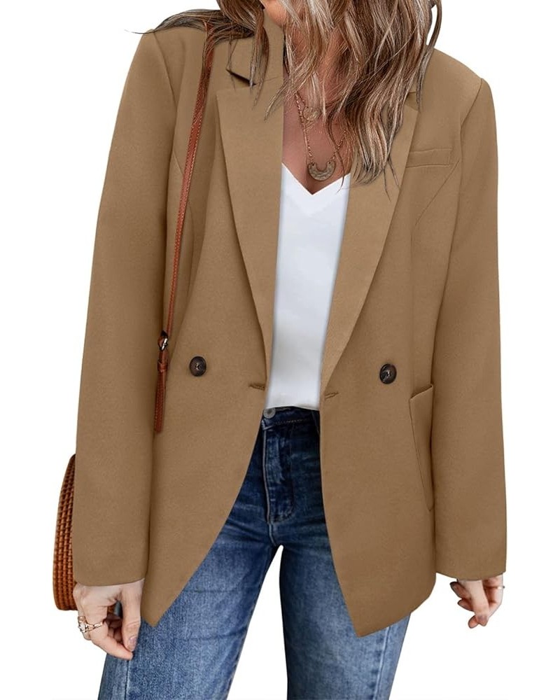 Womens Long Sleeve Casual Blazers Open Front Lapel Button Work Office Blazer Jackets 1-khaki $17.22 Blazers