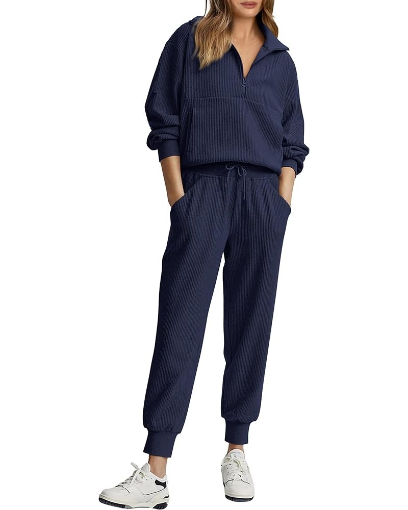 Womens 2 Piece Sweatsuits Set Long Sleeve Half Zip Pullover Sweatshirt Joggers Sweatpants Fall Outfits Tracksuit Navy $23.84 ...