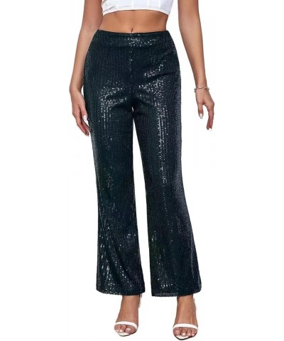 Womens High Waist Casual Loose Sparkle Sequin Shiny Wide Leg Flare Palazzo Pants Trousers 08-dark Green $20.24 Pants