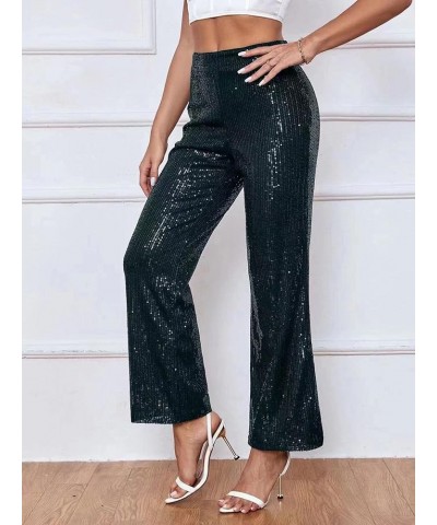 Womens High Waist Casual Loose Sparkle Sequin Shiny Wide Leg Flare Palazzo Pants Trousers 08-dark Green $20.24 Pants