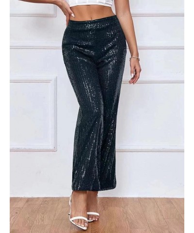 Womens High Waist Casual Loose Sparkle Sequin Shiny Wide Leg Flare Palazzo Pants Trousers 08-dark Green $20.24 Pants