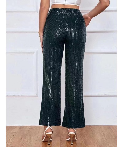 Womens High Waist Casual Loose Sparkle Sequin Shiny Wide Leg Flare Palazzo Pants Trousers 08-dark Green $20.24 Pants