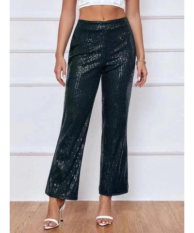 Womens High Waist Casual Loose Sparkle Sequin Shiny Wide Leg Flare Palazzo Pants Trousers 08-dark Green $20.24 Pants