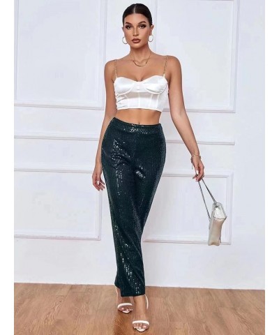 Womens High Waist Casual Loose Sparkle Sequin Shiny Wide Leg Flare Palazzo Pants Trousers 08-dark Green $20.24 Pants