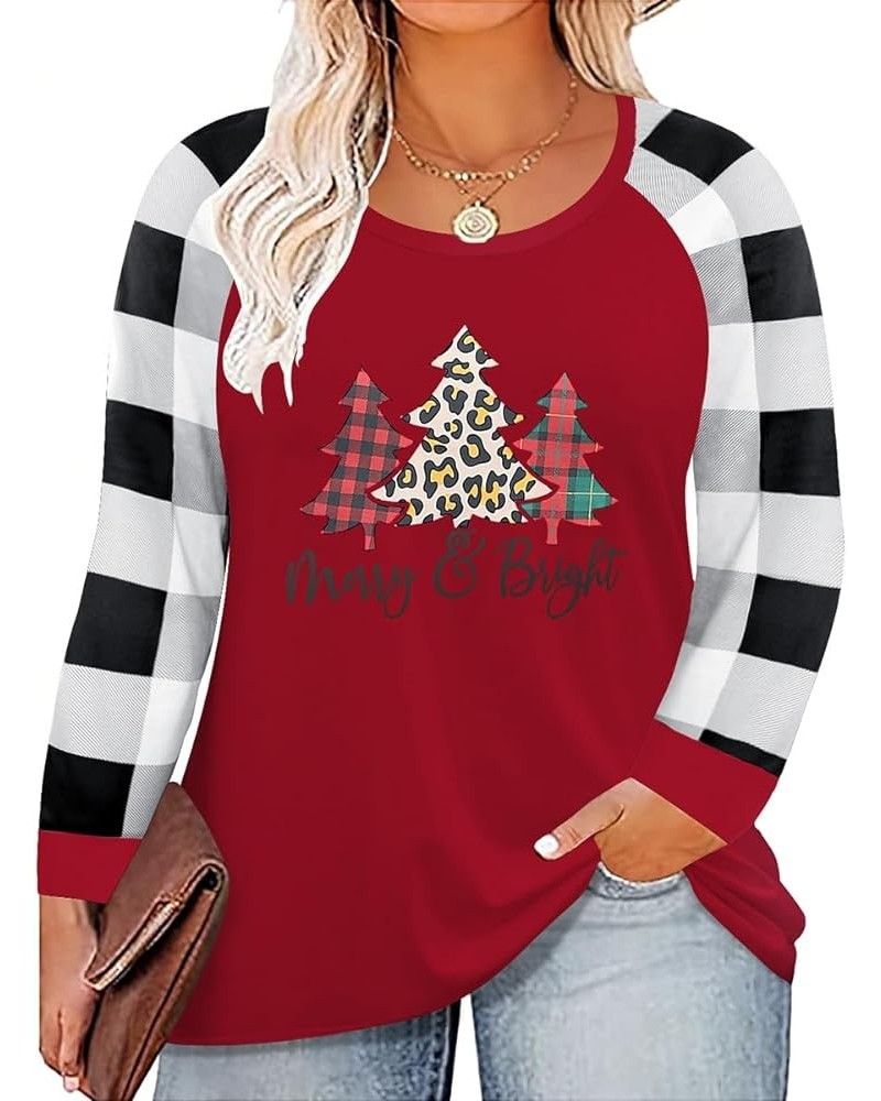 Plus Size Tops for Women Long Sleeve Button Down Shirts Color Block Tunics Fall Winter Tee (XL-5XL) 171-christmas Tree Red $1...